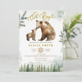 Oh Boy Forest Bear baby shower invitation Kaart (Staand voorkant)