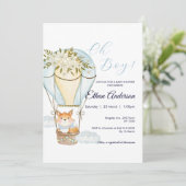 Oh Boy Fox Hot Air Balloon Baby shower Invitation (Debout devant)