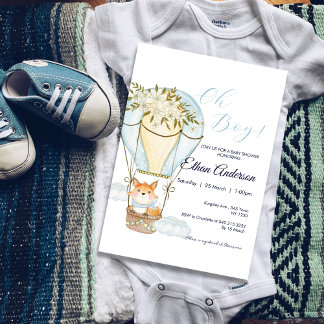 Oh Boy Fox Hot Air Balloon Baby shower Invitation