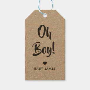 Oh Boy Gift Label, Baby shower Gift Label, Kraft Cadeaulabel