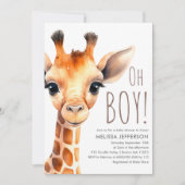 Oh Boy Giraffe Baby shower Invitation Kaart (Voorkant)