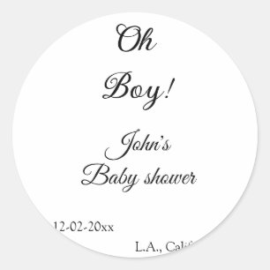 Oh Boy Girl baby shower Naam toevoegen Datum Jaar Ronde Sticker