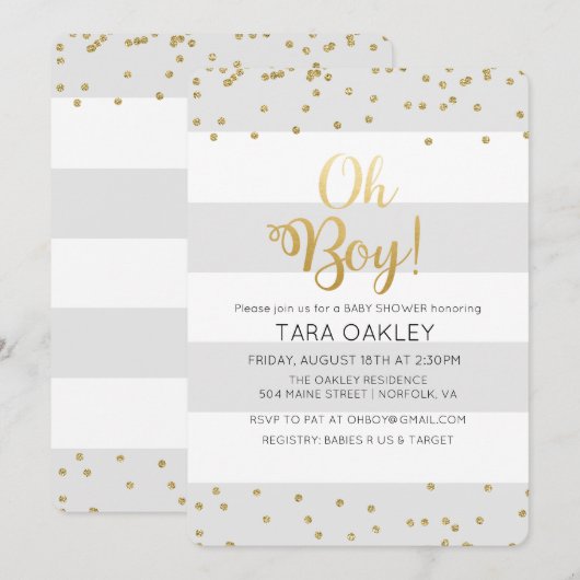 Oh Boy Glitter Confetti Baby shower Uitnodiging (Voorkant / Achterkant)