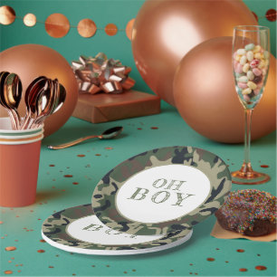 Oh Boy Green Camouflage Baby Shower Party Papieren Bordje
