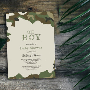 Oh Boy Green Woodland Camo Baby shower Kaart