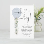 Oh Boy Greenery Balonon Baby shower, Dusty Blue Kaart (Staand voorkant)
