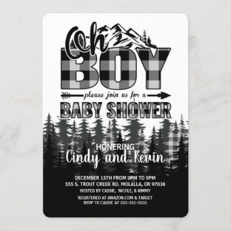 Oh Boy Grey Lumberjack Baby shower Invitation