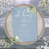 Oh Boy Groenelementen Stofblauw Baby Shower Kaart