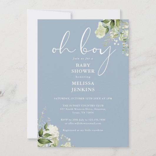 Oh Boy Groenelementen Stofblauw Baby Shower Kaart (Voorkant)