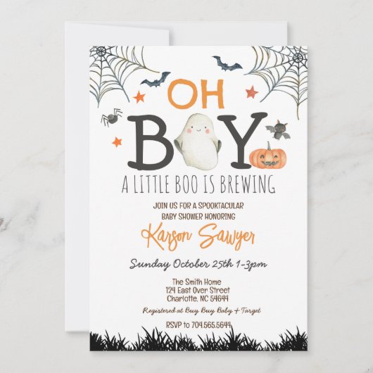 Oh Boy Halloween Baby shower Invitation (Devant)