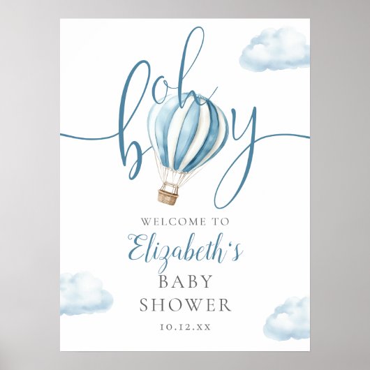 Oh Boy Hot Air Balloon Baby shower Affiche de bien (Devant)