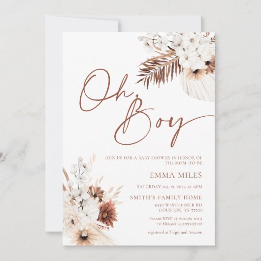 Oh Boy Invitation Boho Baby shower Invitation (Devant)