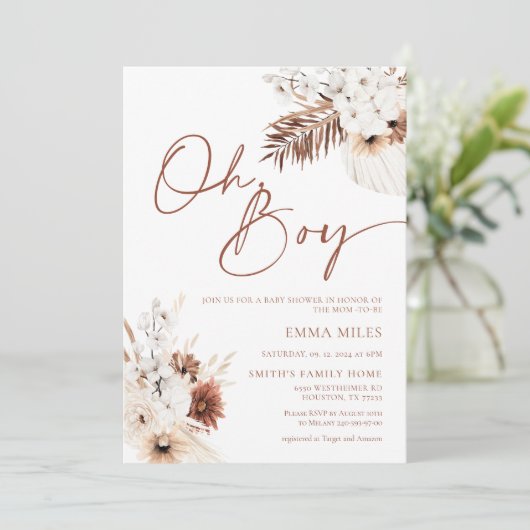Oh Boy Invitation Boho Baby shower Invitation (Debout devant)