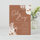Oh Boy Invitation Terracotta Pampas Baby shower (Debout devant)