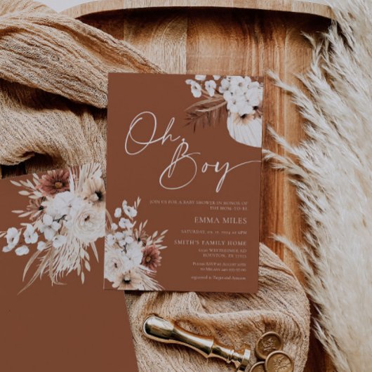 Oh Boy Invitation Terracotta Pampas Baby shower