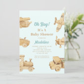 Oh Boy Jouets en bois Baby shower Invitation (Debout devant)