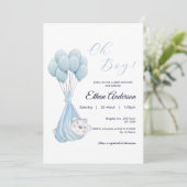 Oh Boy Leuke Beren ballon Baby shower Uitnodiging (Staand voorkant)