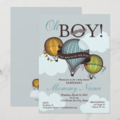 Oh Boy Lil Man Hot Air Balloon Shower Invitation (Devant / Derrière)