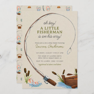 Oh Boy Little Fisherman Waterverf Baby shower Kaart