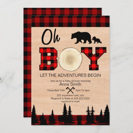 Oh Boy Lumberjack Baby shower invitation (Devant / Derrière)