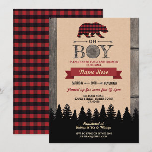 Oh Boy Lumberjack Baby shower Red Bear Invitation