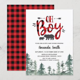 Oh Boy Lumberjack Forest Baby shower Invitation Kaart