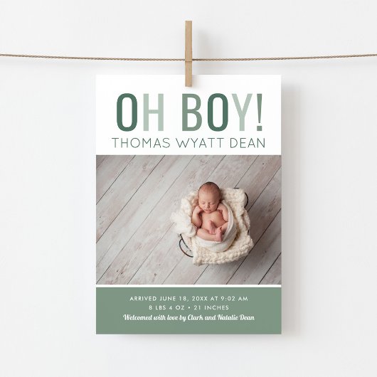 Oh Boy Magnetic Photo Birth Announement
