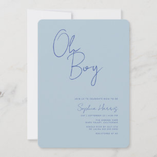 Oh Boy Minimalist Blue Baby shower Kaart