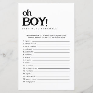 Oh Boy Minimalistisch Woord Scramble Baby shower s