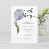 Oh Boy Modern Blue Ballon Baby shower Kaart (Staand voorkant)