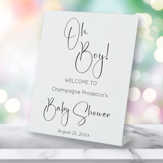 Oh Boy Modern Script Baby shower Reclamebord Met Voetstuk