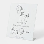Oh Boy Modern Script Baby shower Reclamebord Met Voetstuk (Voorkant)
