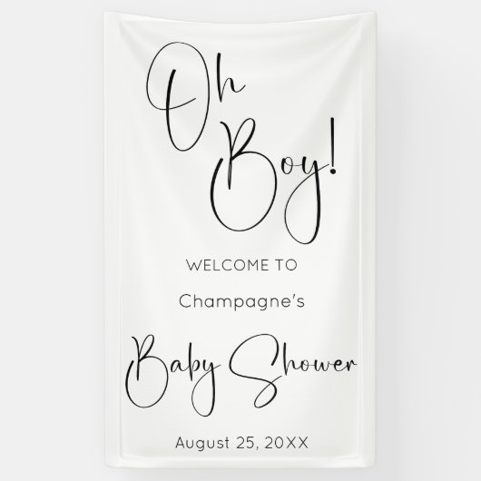 Oh Boy Modern Script Baby shower Spandoek (Verticaal)
