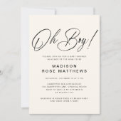 Oh Boy Modern Script Dusty Blue Baby Shower Invit Kaart (Voorkant)