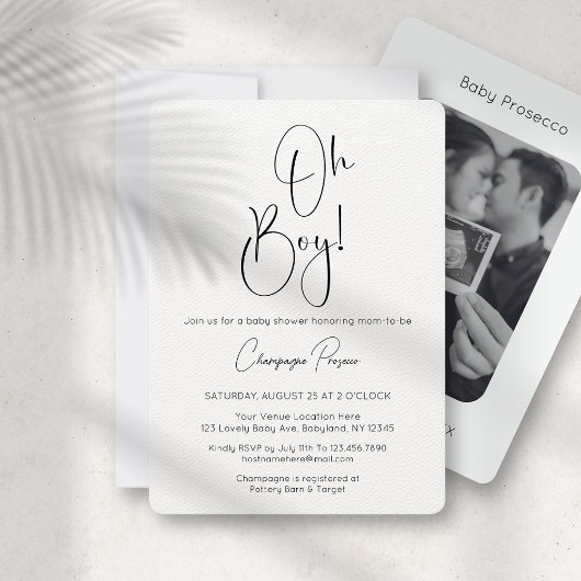 Oh Boy Modern Script Photo Baby shower Invitation