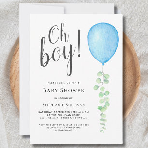 Oh Boy Moderne Eucalyptus Blauwe Ballon Baby Showe Kaart