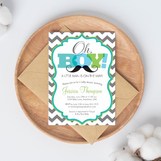 Oh Boy Mustache Baby shower Invitation