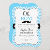 Oh Boy Mustache Baby shower Invitation / Bleu & No (Devant / Derrière)