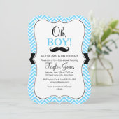 Oh Boy Mustache Baby shower Invitation / Bleu & No (Debout devant)