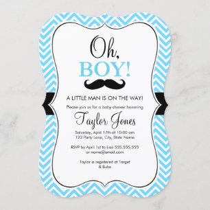 Oh Boy Mustache Baby shower Invitation / Bleu & No