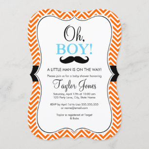 Oh Boy Mustache Baby shower Invitation / Bleu & Or