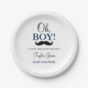 Oh Boy Mustache Baby shower Papieren Borden Bordje