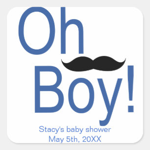Oh Boy Mustache Baby shower Sticker
