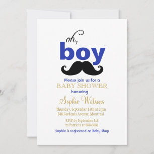 Oh Boy Mustache Baby shower Uitnodiging