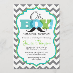 Oh Boy Mustache Baby shower Uitnodiging