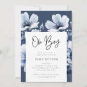 Oh Boy Navy Blue Floral Baby shower Kaart (Voorkant)