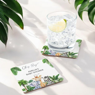 Oh Boy Oerwoud Animal Safari Boy Baby shower Vierkante Kartonnen Onderzetter