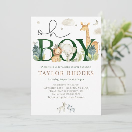 Oh Boy Oerwoud Safari Baby shower Uitnodiging (Staand voorkant)