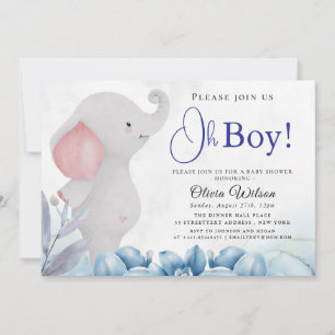 Oh Boy Olifant Baby Shower Uitnodiging