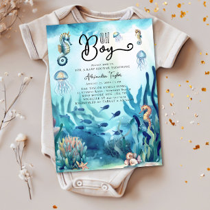 Oh Boy Onder Zee Seahorse Cute Ocean Baby shower Kaart
